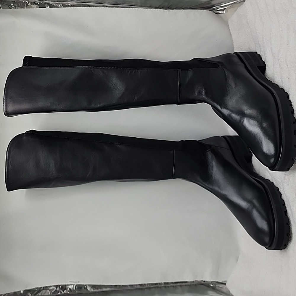 STUART WEITZMAN KNEE HIGH LUG 5050 LEATHER LIFT BLACK AWESOME BOOT LADIES 10 NEW